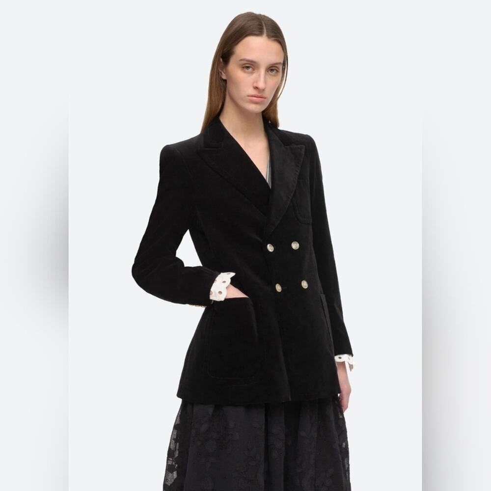 Sea New York Eliana‎ Black Velvet Double Breasted Oversized Blazer Jacket XXS